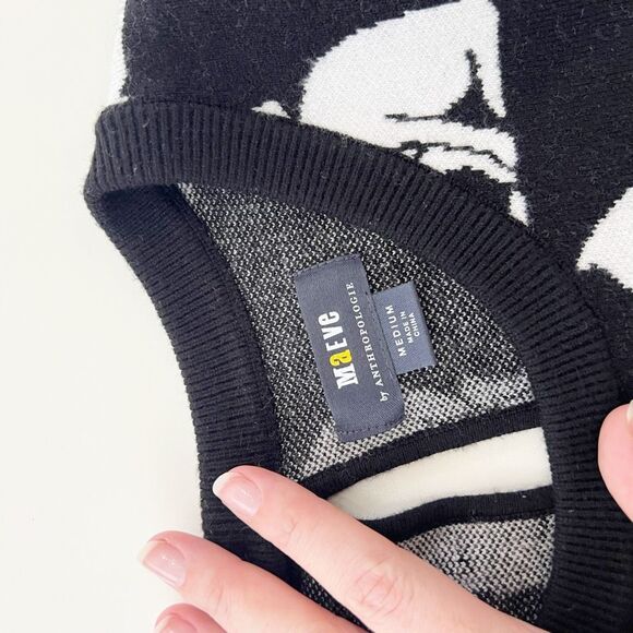 Maeve by Anthropologie Womens Black Harmon Jacquard Tee Cat Sweater Size Medium - Picture 4 of 5